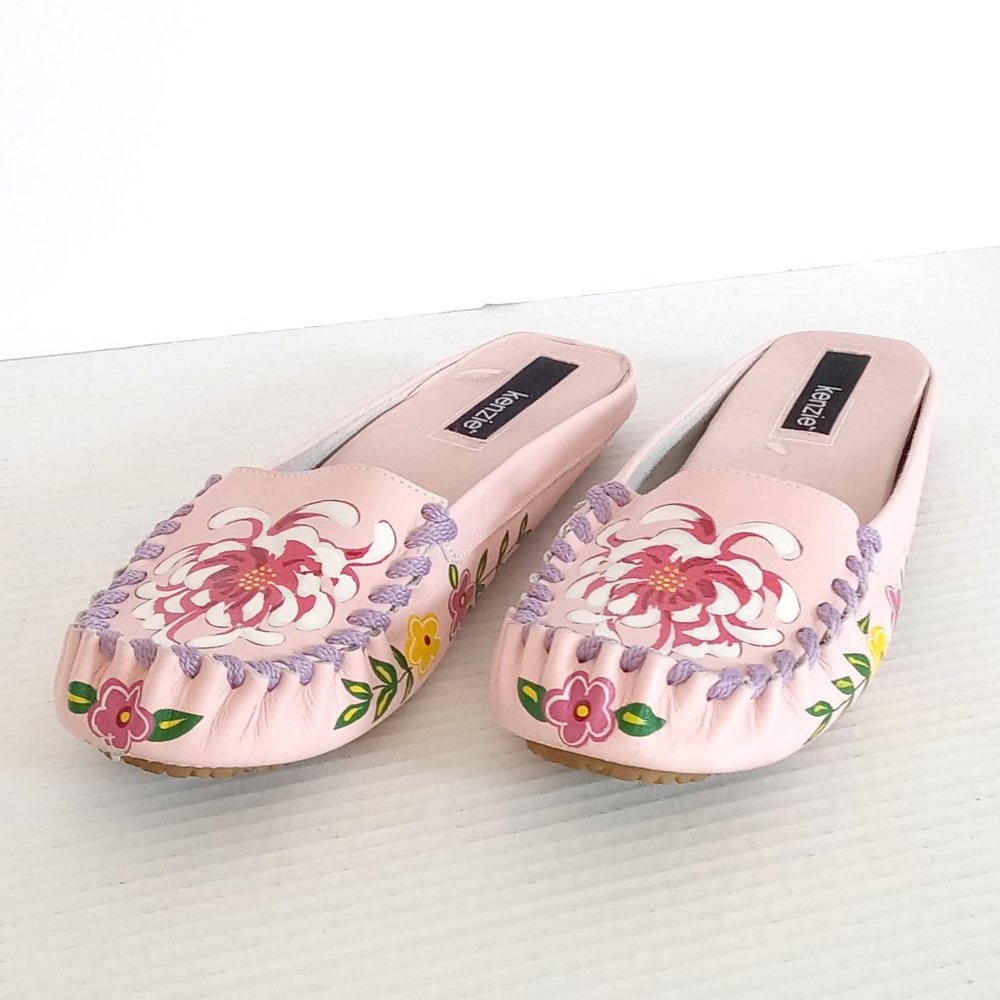 Kensie Denso Pink Leather Floral Mules Size 8.5M